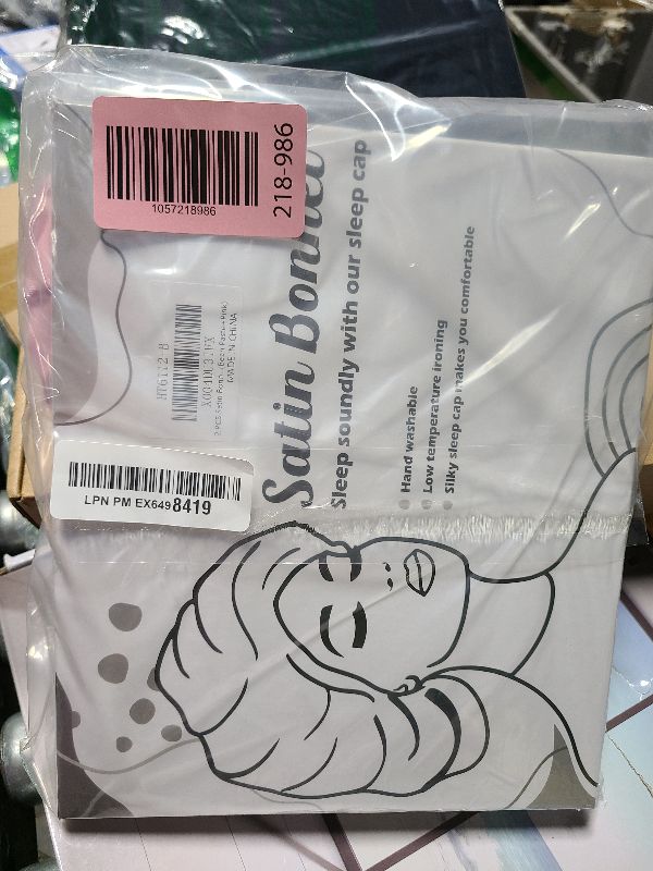 Photo 1 of 2 PCS Satin Bonnet Hair Bonnet for Sleeping Women Satin Hair Wrap with Elastic Tie Band Sleep Night Cap for Curly Hair (Bean Paste+Pink)