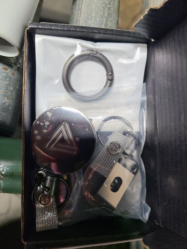 Photo 1 of 2 Pack Heavy Duty Metal Retractable Badge Holder Reel with Belt Clip Key Ring and Waterproof Vertical Clear ID Card Holder + 2 Extra Carabiner Key Chain Rings, 30 inches Strong Dyneema Pull Cord
