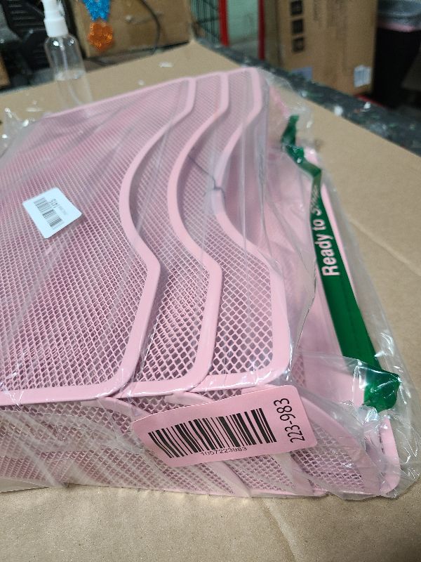 Photo 1 of 3 Pockets Mesh Hanging Wall File Holder Organizer Wall Mounted Paper Magazine Rack, Pink