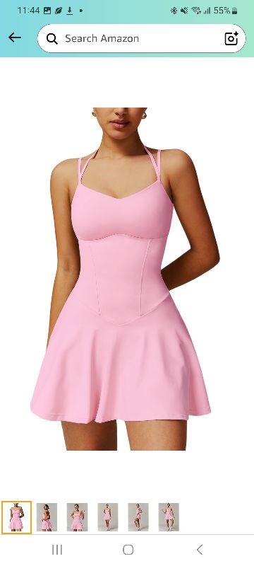 Photo 1 of (XS) ABOCIW Womens Spaghetti Strap Tennis Dress with Built-in Shorts and Bra Golf Athletic Dress with Pockets Size: (XS)
