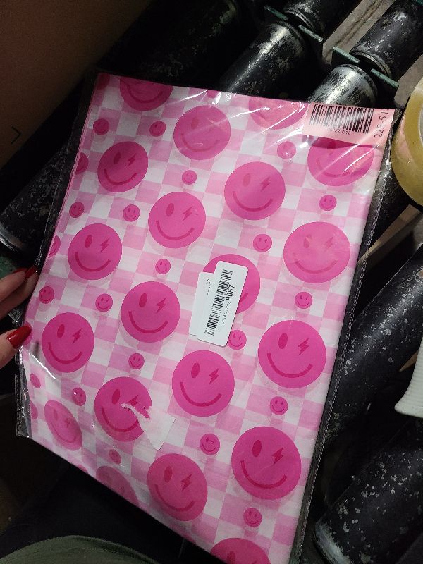 Photo 1 of 100 Sheets 20 * 14 Preppy Tissue Paper Hot Pink Smile Face Pink White Plaid Y2k Gift Wrap Tissue Paper for Gift Bags for Wedding Birthday Preppy Theme Party Decor