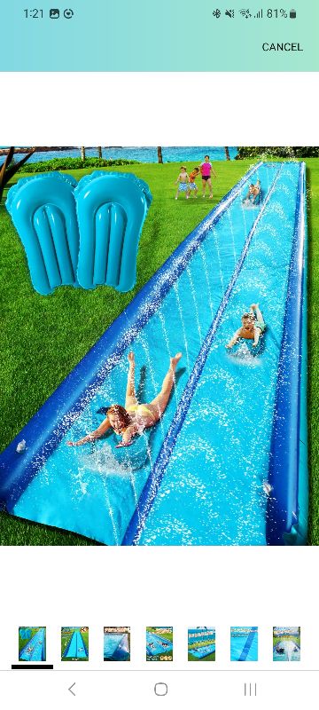 Photo 1 of 22ft Slip and Water Slide for Kids and Adults Backyard,2 Lanes Extra Long Inflatable Slip and Water Slide with Sprinkler and Bodyboards,Heavy Duty Summer Outdoor Water Toy,Blue Shark Theme
