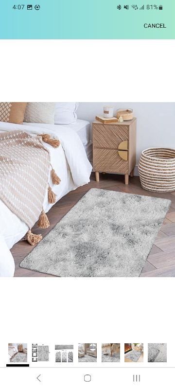 Photo 1 of 2x3 Rug Bedside Dorm Area Rug College Essentials Non Slip Grey Small Carpets for Bedroom Anti Slip Fluffy Gray Living Room Rugs Home Decor Aesthetic Nursery