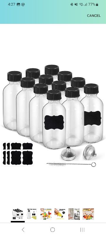 Photo 1 of 2oz Small Clear Glass Bottles with Lids, 2 Stainless Steel Funnel, 12 Labels,1 Brush - 60ml Reusable Boston Bottle for Juice, Ginger Shot, Wellness, Oils, Whiskey, Liquids - Leakproof Travel Bottle
Amazon's Choice

