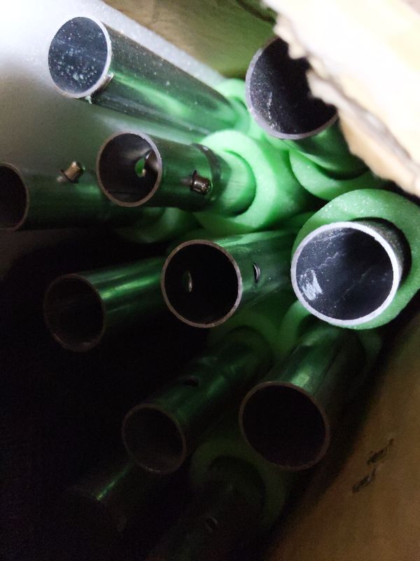 Photo 1 of 14FT Trampoline Net and Green Replacemen Poles, with Clamp and Hardware, Enclosure Pole Connecters, Screws and Bolts, Poles Caps Fits 14FT Trampoline with 6 Poles