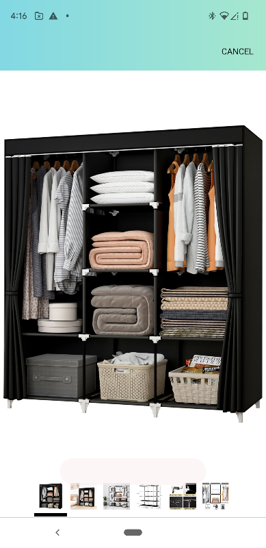 Photo 1 of (956)
Portable Closet, 51 Inch Wardrobe Closet for Hanging Clothes with 2 Hanging Rods, 8 Storage Organizer Shelves for Bedroom, Durable and Easy to Assemble 

