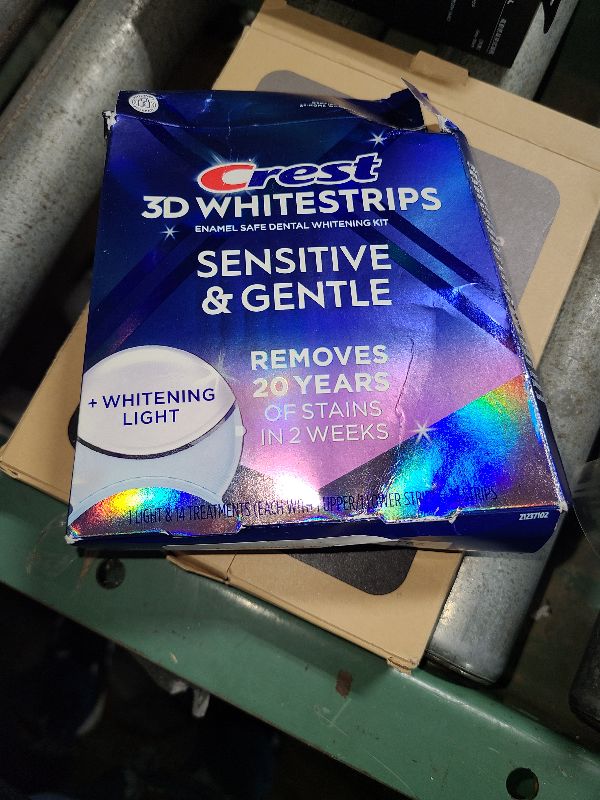 Photo 1 of Crest 3D Whitestrips Sensitive & Gentle + LED Light – Teeth Whitening Kit, 1 Light + 14 Treatments, Each with 1 Upper/1Lower, 28 Strips – Crest 3DWhite Teeth Whitening Strips
