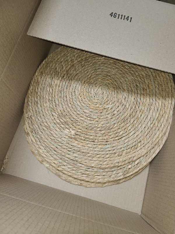 Photo 1 of 15 inch Round Woven Placemats Set of 4, Boho Rattan Natural Hand-Woven Water Hyacinth Placemats, Chargers for Dinner Plates, Farmhouse Weave Place Mats, Rustic Wicker Table Mats Decor for Home,Wedding