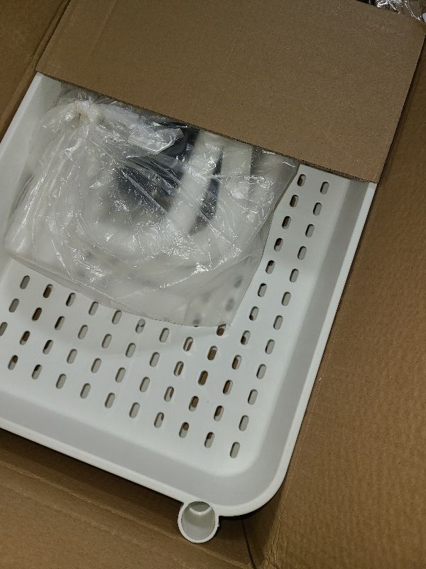 Photo 1 of 2-Tier Utility Rolling Cart Storage Organizer Sofa Side Table with Wheels, Under Desk Mobile Trolley Organizer with Handle for Office Home Kitchen Organization, White