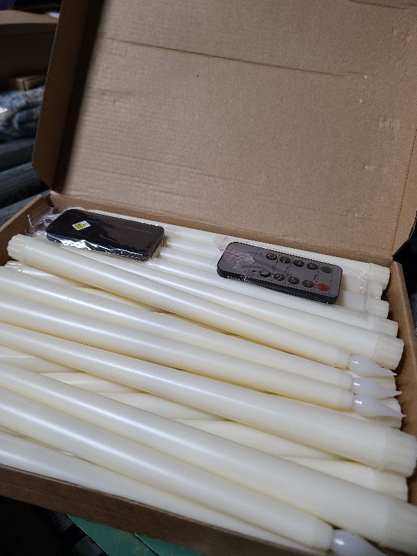 Photo 1 of 24 Pack Valentines Flameless Flicker Taper Candles with Remote and Timer, Battery Operated LED Warm White Taper Candles Light Bulk for Home Wedding Decoration Gifts(11 Inch)