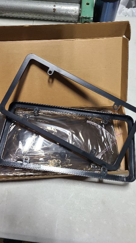 Photo 1 of 2 Pack License Plate Protector and Frames Combo, Plastic Car Front/Rear License Plate Covers ith Screws Caps, Universal Car Accessories for Most Cars