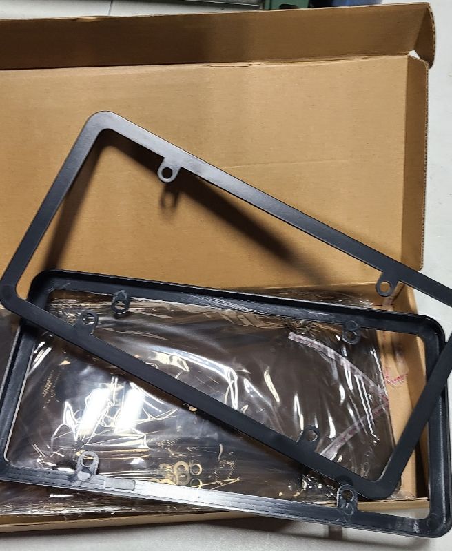 Photo 1 of 2 Pack License Plate Protector and Frames Combo, Plastic Car Front/Rear License Plate Covers ith Screws Caps, Universal Car Accessories for Most Cars