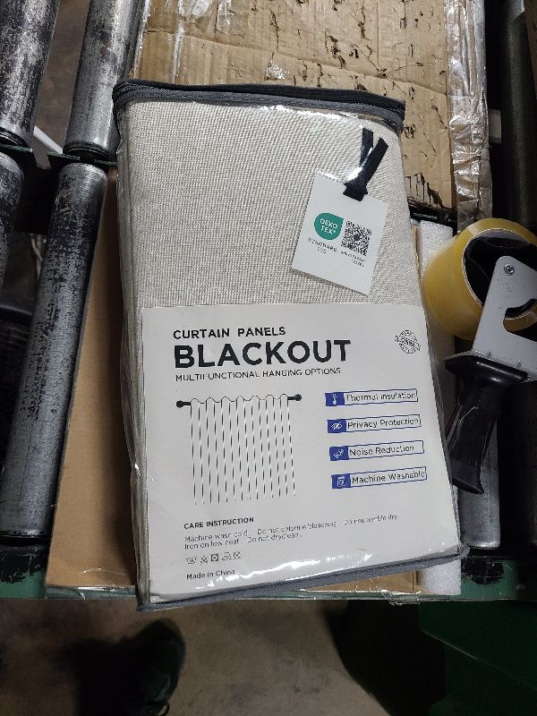 Photo 1 of 100% Blackout Shield Linen Blackout Curtains for Bedroom 84 Inches Long, Back Tab/Rod Pocket Living Room Drapes, Thermal Insulated Blackout Curtains 2 Panels Set, 50" W x 84" L, Cream