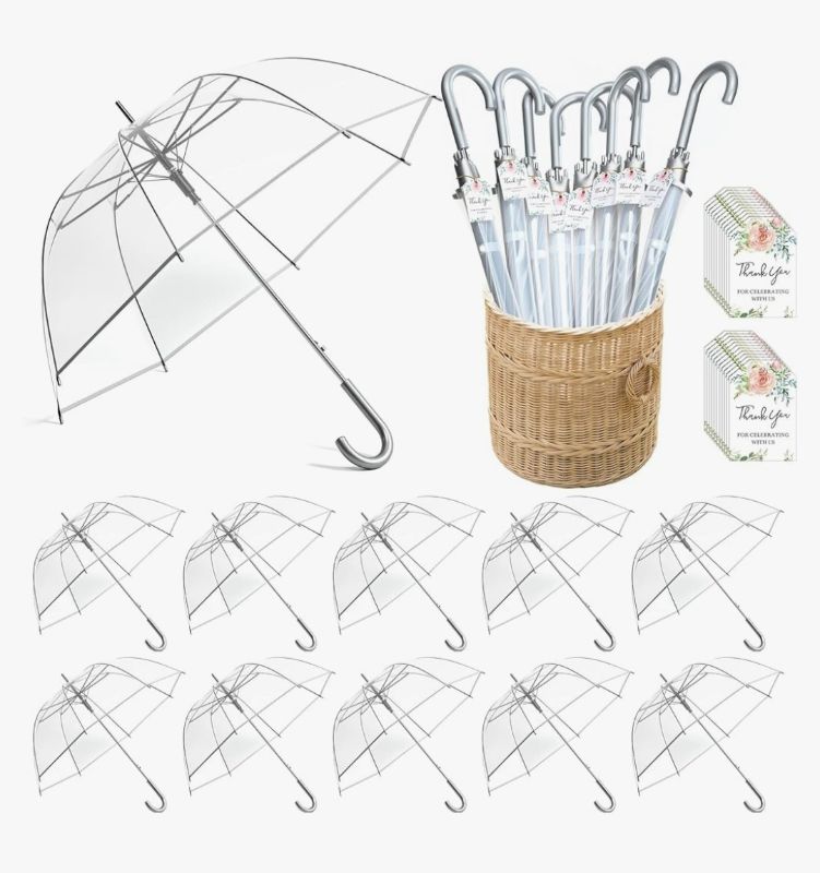 Photo 1 of 10 Bulk Wedding Clear Bubble Umbrellas 52 Inch Large Rain Dome Windproof Umbrellas for Weddings Proms Outdoor Events