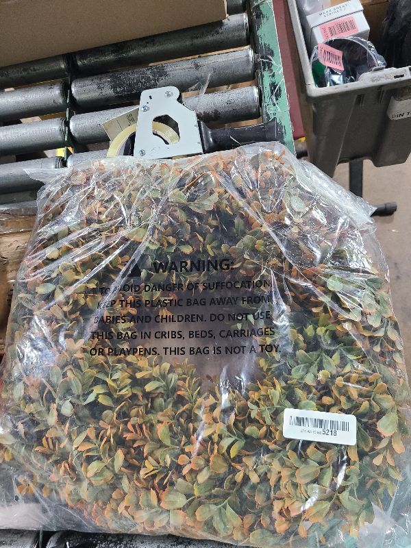 Photo 1 of 26'' Large Fall Wreath for Front Door, Porch, Window- Artificial Boxwood Leaves Outdoor Autumn Wreath for Home, Farmhouse Wall Thanksgiving Day Harvest Festival Decor