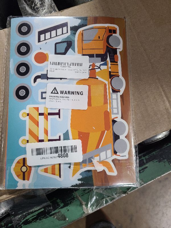 Photo 1 of 24 Sheets Make Your Own Construction Vehicle Stickers for Kids Boys, Make-a-Face Engineering Vehicles Fire Trucks Excavator for Construction Themed Party Favors