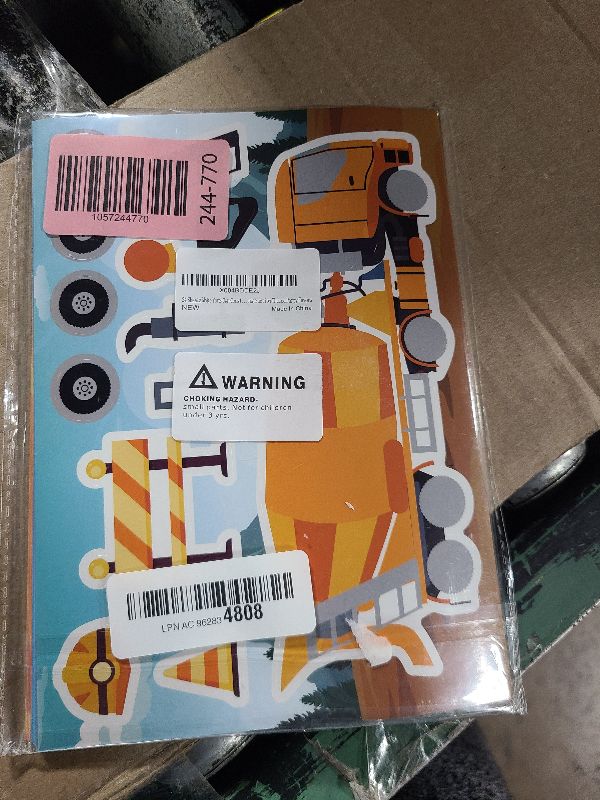 Photo 1 of 24 Sheets Make Your Own Construction Vehicle Stickers for Kids Boys, Make-a-Face Engineering Vehicles Fire Trucks Excavator for Construction Themed Party Favors