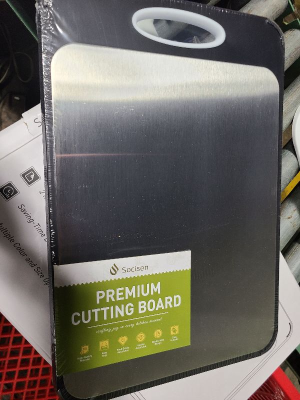 Photo 1 of 2 in 1 Stainless Steel Cutting Board with Handle Chopping Best Non Toxic Cutting Boards 2 Sided Cutting Boards for Kitchen Butcher Board Best Hardwood Kitchen Counter Organic Vegetable Meat BBQ Kit