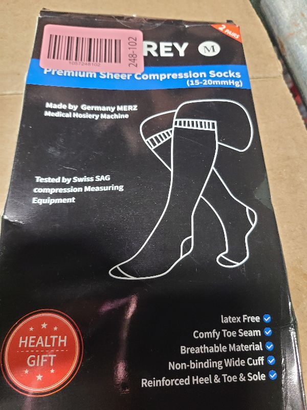Photo 1 of 2 Pairs Sheer Compression Socks for Women 15-20 mmHg - Support Hose Knee High Compression Stockings with Comfy Toe Seam