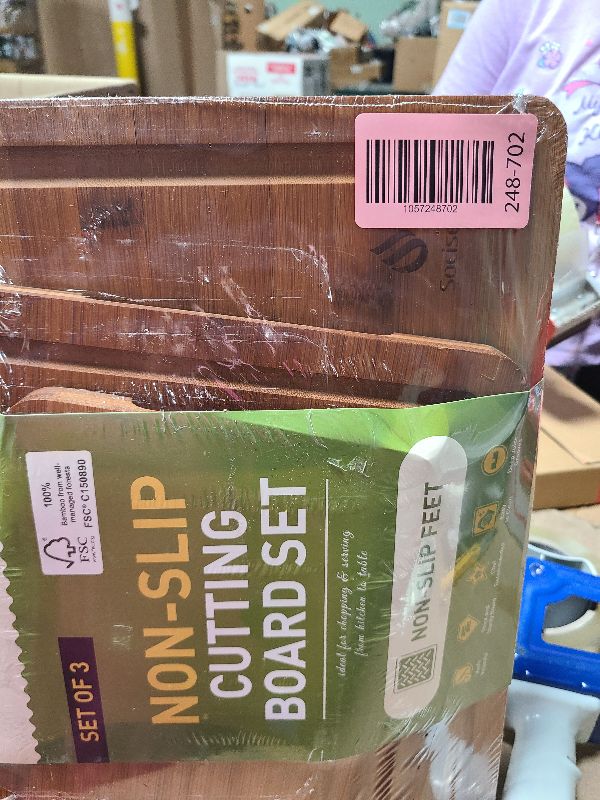Photo 1 of 3 Packs Bamboo Cutting Board Set with Non Slip Feet and Over Sink Nice Solid Thick Wood Juice Groove Chopping Board Extra Large Big Small Best Hardwood Kitchen Counter Organic Vegetable