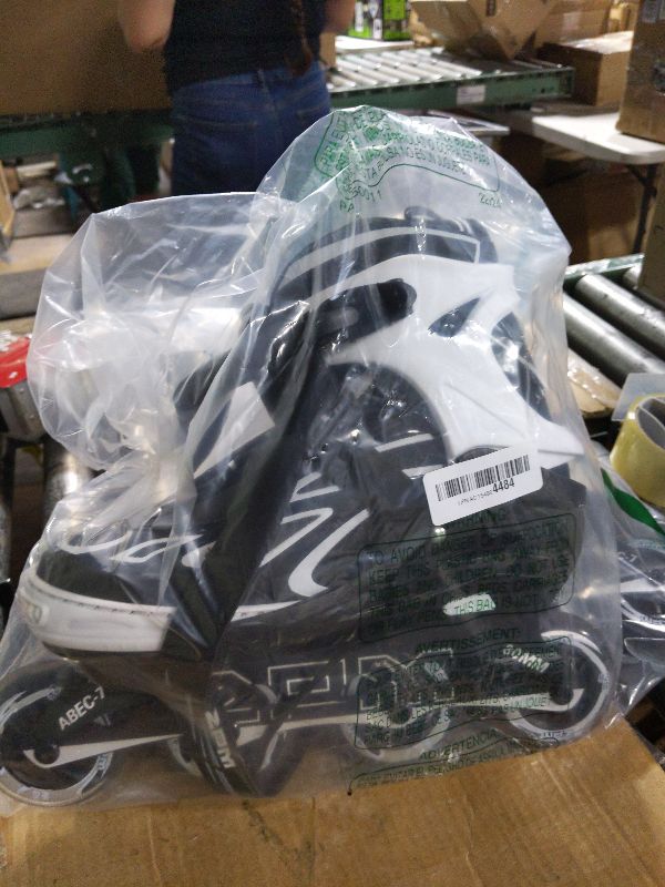 Photo 1 of 2PM SPORTS Vinal Girls Adjustable Flashing Inline Skates, All Wheels Light Up, Fun Illuminating Skates for Kids and Men - Black and White Extra Large