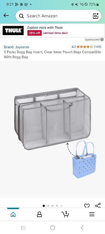 Photo 1 of 3 Packs Bogg Bag Insert, Clear Inner Pouch Bags Compatible With Bogg Bag
