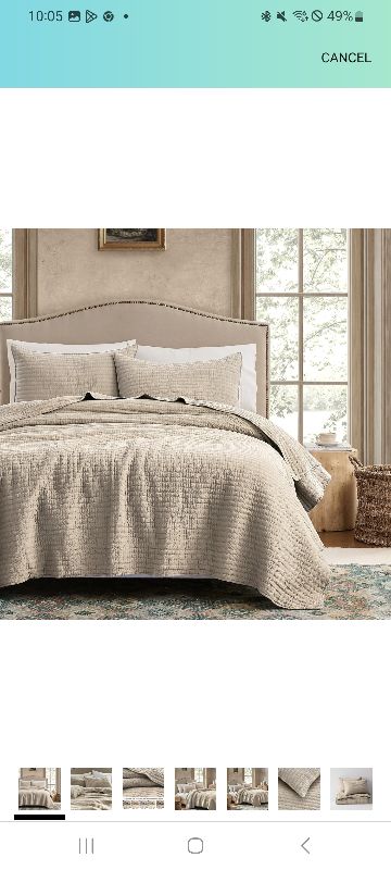 Photo 1 of 100%  polyester King Size Quilt Set - Beige Neutral Striped Pick Stitch Soft Lightweight Bedspread, Textured Like Linen, Farmhouse Country Rustic Coverlet, Shabby Chic Gauze Bedding, 3 Pieces 120x132 inch