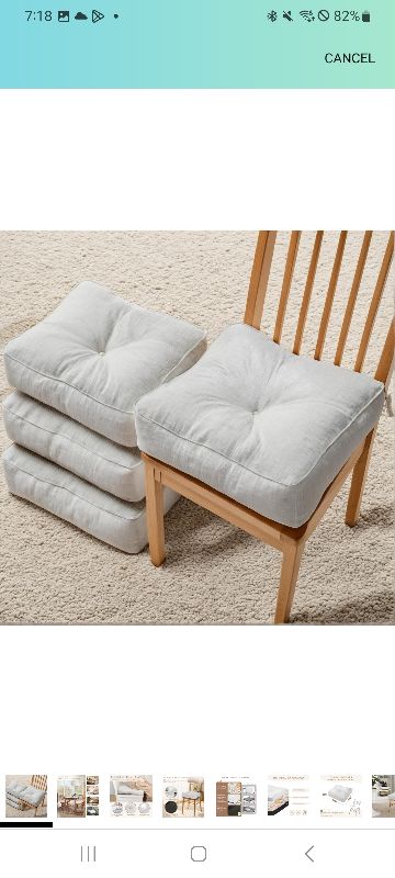 Photo 1 of  Chair Cushions for Dining Chairs 1Pack, Kitchen Chair Cushions, Chair Pads for Dining Chairs with Ties and Non-Slip Backing, Tufted Memory Foam Seat Cushions, 16.5" X 16.5", White
