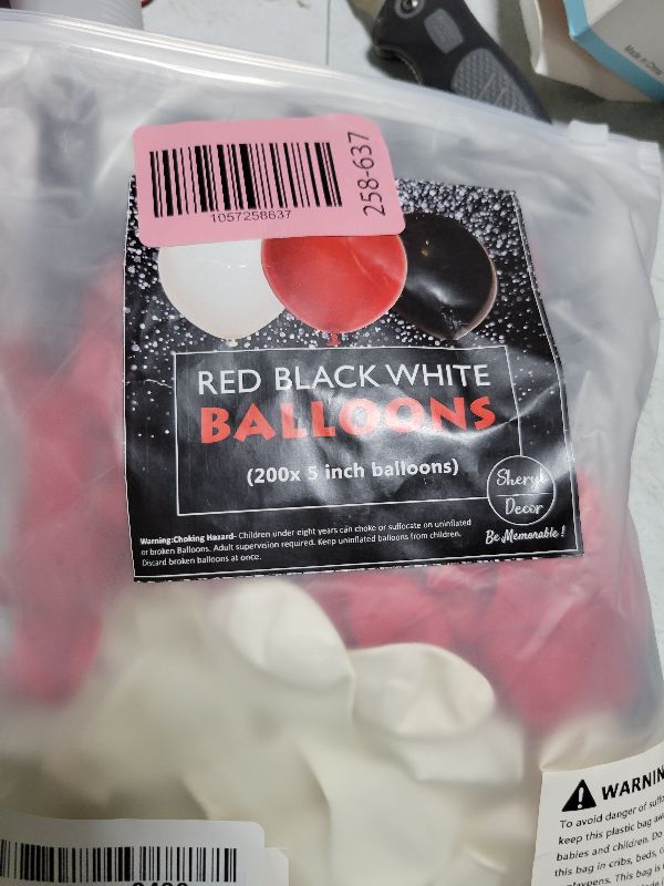 Photo 1 of 200 Small Red Black and White Balloons - Mini Red and Black Balloons Party Decorations Supplies Pack for Deadpool Birthday, Lumberjack Baby Shower, Graduation, Pirate, Ladybug, Race Car