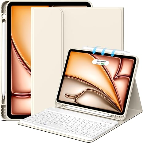 Photo 1 of ESR iPad Air 11 Inch Case with Keyboard (M3/M2, 2025/2024) & iPad Pro 11/Air 5th/4th Gen Keyboard, Easy-Set Magnetic Stand, Portrait/Raised Modes, with Removable Protective Case, Cream Color