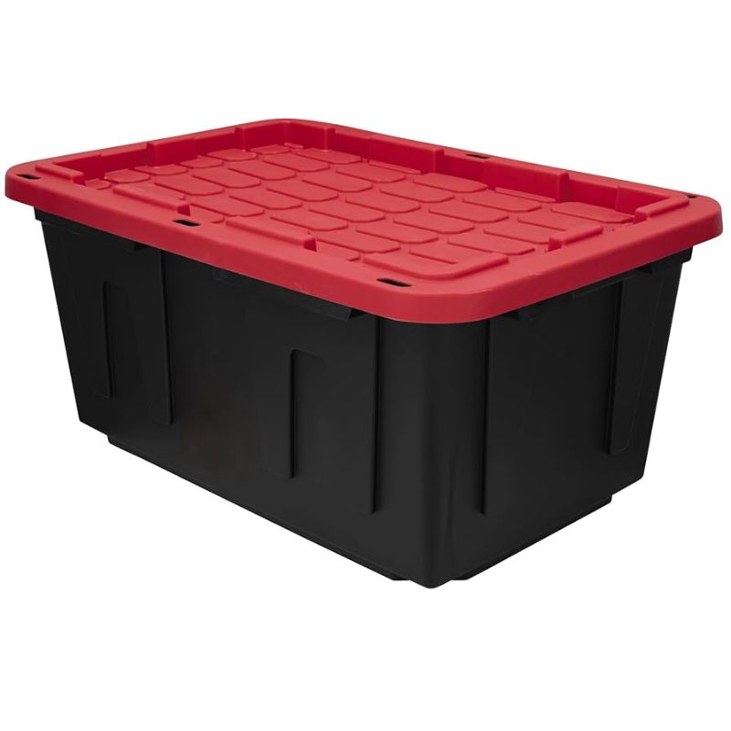 Photo 1 of 27 Gal Industrial Tote,Pack of 2
4, red Plastic storage bins with lids for Garage, Basement, or Outdoor,Heavy Duty storage Totes,Black with Red Lid,Stackable & Nestable 