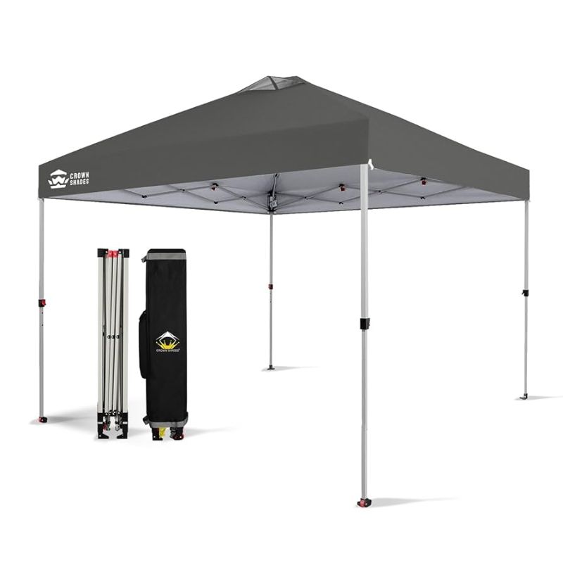 Photo 1 of 10x10 Pop Up Canopy - Beach Tent with One Push Setup - Easy Outdoor Sun Shade Shelter for Events, Parties - Gazebo with STO-N-Go Cover Bag, Silver Coated Top, Grid Grey 