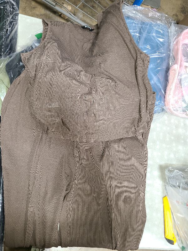 Photo 1 of 2 Piece Outfits Lounge Sets Sleeveless Tank Tops Wide Leg Pants Sets Tracksuits Match Sets (X-Large, Brown)