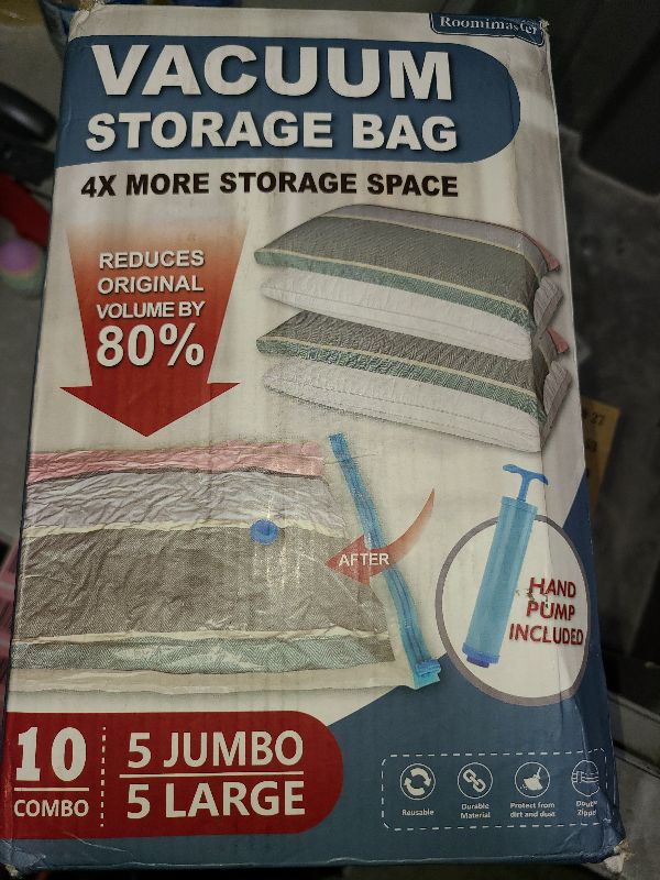 Photo 1 of 10 Pack Vacuum Storage Bags with Pump, 5 Jumbo and 5 Large Space Saver Vacuum Storage Bags, Vacuum Seal Bags for Clothing, Comfoters, Pillows, Blanket, Bedding