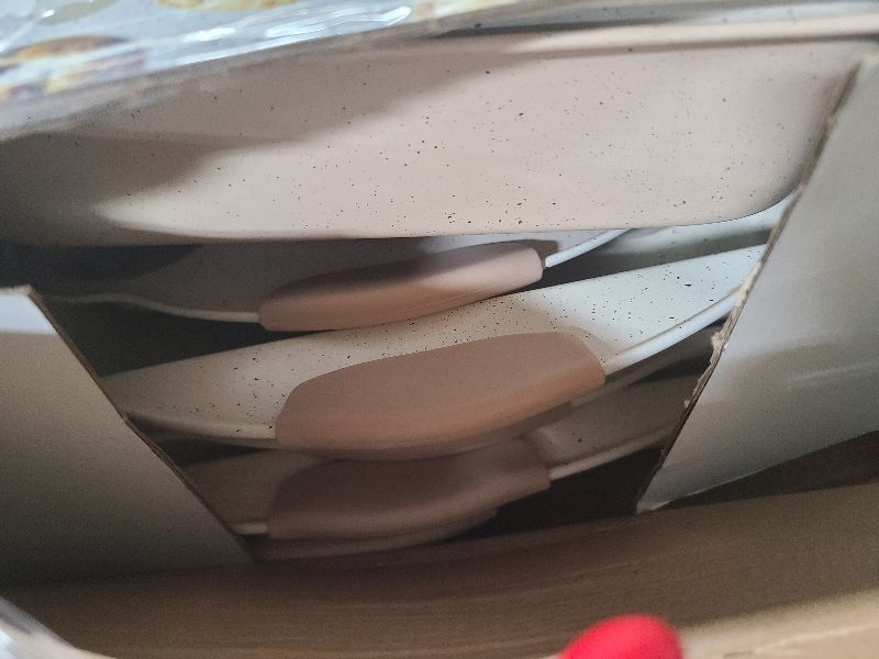 Photo 1 of 11-Piece Baking Pans Set Nonstick, Stackable Bakeware, Toxin-Free Baking Pans Set with Silicone Handles, Includes Cookie Sheets, Cake Pan, Loaf Pan, Pizza Pan, Muffin Pan, White&Khaki