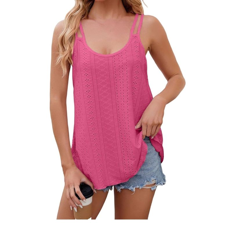 Photo 1 of  Tank Top for Women Plus Size Eyelet Scoop Neck Summer Tank Tops Spaghetti Strap Flowy Beach Sleeveless Shirts (3XL)