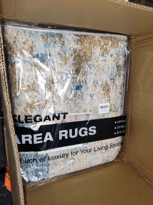 Photo 1 of 10x12 Area Rug Living Room: Washable Large Abstract Modern Soft Rugs Stain Resistant Indoor Floor Non Slip Accent Carpet for Bedroom Nursery Playroom Office Dining Room Dorm Home House- Tan Blue