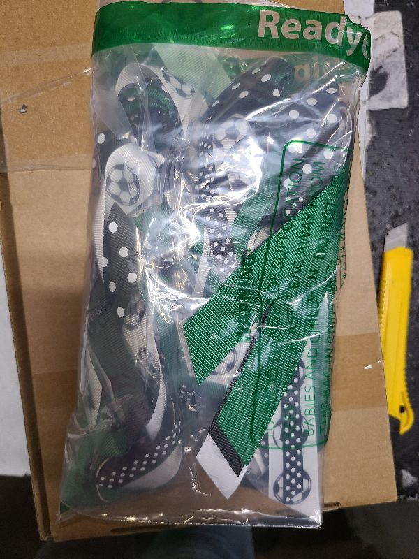 Photo 1 of 24 Pcs Soccer Hair Accessories for Girls, Holder Streamer Elastics, Soccer Hair Ties, Soccer Ribbon,Soccer Scrunchies for Girls Ponytail Holder Scrunchies Gifts (Green, 24 Count (Soccer))