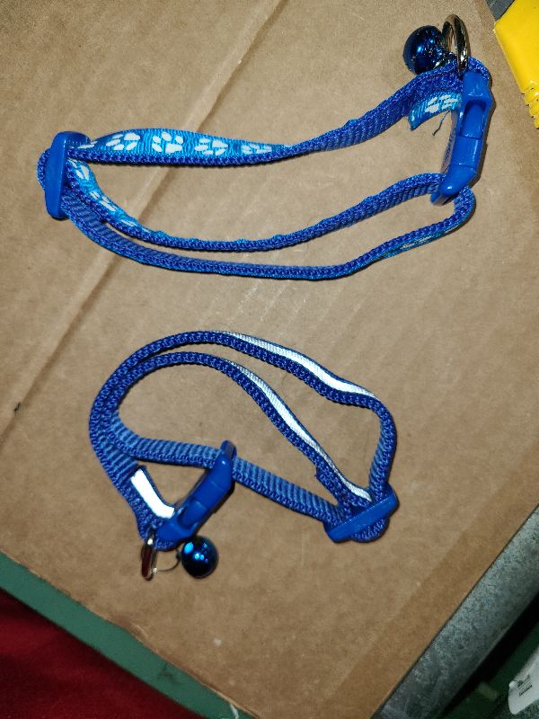 Photo 1 of 2 Pack Breakaway Cat Collars with Bells, Reflective Design and Claw Print Design, Safety Buckle Kitten Collars Adjustable from 7.5 to 12.5 Inches (Navy Blue)
