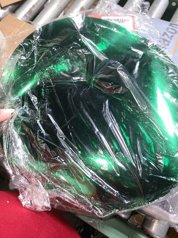 Photo 1 of 30 PCS Green Paper Place Mats Round Shiny Mirrored Disposable Placemats Paper Charger Table Mats for Mardi Gras Birthday Dinosaur Football Soccer Tropical Summer Jungle Safari Party Dinner Table Decor