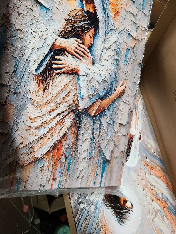 Photo 1 of 2Pcs Jesus Embracing Woman Canvas Wall Art Woman Lying Safely in Jesus Arms Wall Decor Bible Story Pictures Paintings Modern Christian Healing Posters Prints for Living Room Church 16 x 24 Inch