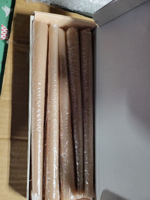 Photo 1 of 10 Inch Light-Mocha Taper Candles for Home Decoration, 10 Pack Unscented Candlesticks for Dinner Wedding Party, Smokeless and Dripless Candle Sticks