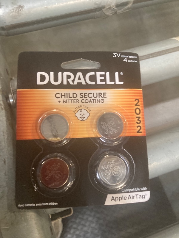 Photo 1 of Duracell 2032 Lithium Battery. 4 Count Pack. Child Safety Features. Compatible with Apple AirTag, Key Fob, and other devices. CR2032 3V Cell. 2032 Battery, Lithium Coin