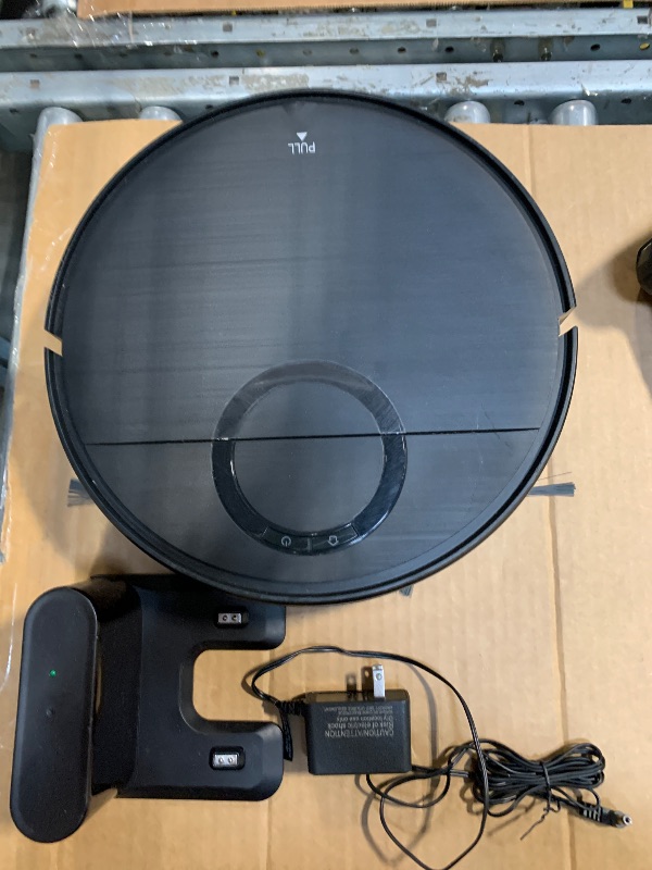 Photo 1 of **MAJOR DAMAGE**
Robot Vacuum and Mop Combo, 2 in 1 Mopping Robot Vacuum Cleaner with 2000Pa Max Suction, Wi-Fi/App/Remote, Schedule, Self-Charging Slim Robotic Vacuum, Ideal for Pet Hair, Low-Pile Carpet, Hard Floor ***MISSING CONTROL REMOTO ***