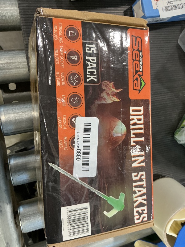 Photo 1 of 15-Pack 8" Heavy Duty Screw in Tent Stakes, Drill-In Ground Anchor Pegs, Includes Hex Head Driver & Storage Bag