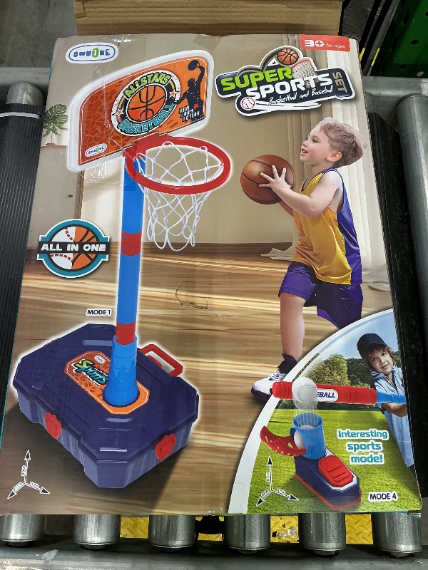 Photo 1 of 4 in 1 Basketball Hoop for Kids 1-3, 3-5, Toddler Basketball Goal and T Ball Set, Adjustable Basketball Hoop, Indoor Outdoor Sports Toys, Birthday Gifts for Kids Boys 1 2 3 4 5 Years Old
