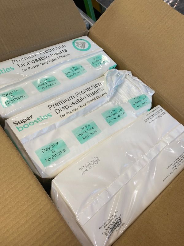 Photo 1 of **USED - Check clerk notes**
Overnight Diaper Leak Stopper, Super Boosties Disposable Inserts, Use with Pampers Sizes 2-6, Honest Hybrid Diaper Cover Sz Small, Amazing Baby Cover Sz 2, Pocket-Sling Compatible, 4.3x11 in, 96 count