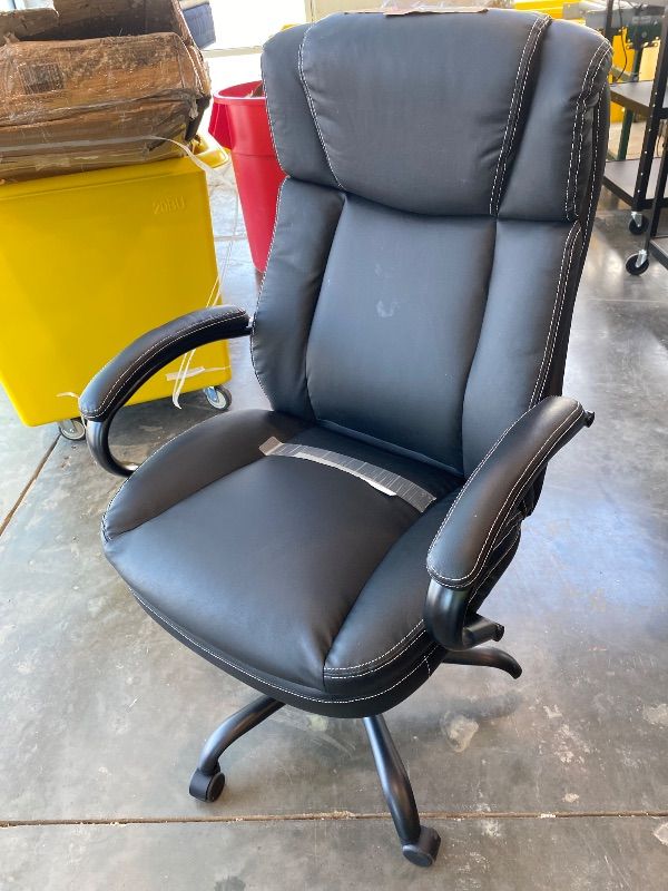 Photo 1 of *Minor Damaged - Check clerk notes*
Office Chair, Big & Tall Cushioned, Adjustable Height, Metal Frame, Bonded Leather, for Workspace, Home, or Gaming, Black *Missing Parts*