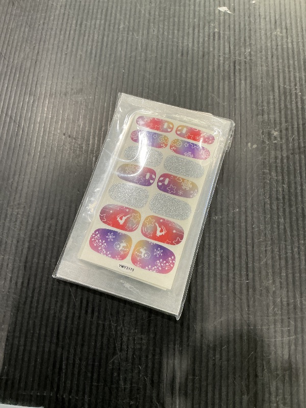 Photo 1 of 12 Sheets Christmas Nail Wraps Full Stickers Nail Polish Strips, DIY Self-Adhesive Nail Art Glitter Decals Santa Claus Xmas Hat Reindeer Snow Pattern Party Decor with 2 Pcs Nail Files (168 Pieces)