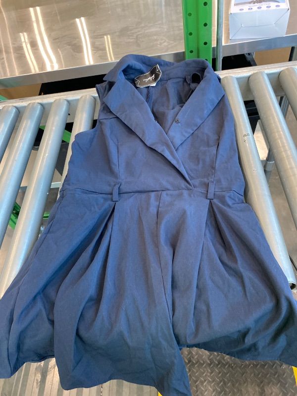 Photo 1 of *Missing Parts - Check clerk notes*
SOLY HUX Women's V Neck Collar Sleeveless Romper Pleated Wide Leg Loose Short Jumpsuit Solid Dark Blue Small